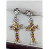 Image 2 : Golden Garnet marquis Cut 6,58 carat Silver Cross Earring Set - with certificate valued at $950.00