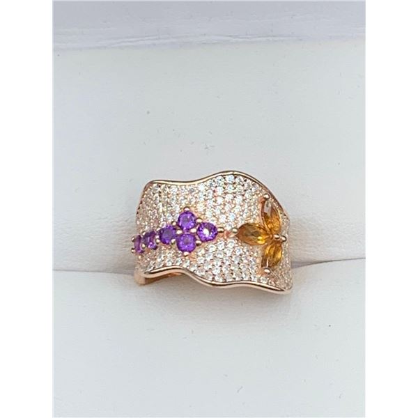 Ladies Amethyst & citrine Floral Gemstone 3.00 Carat Ring - with certificate valued at $1500.00