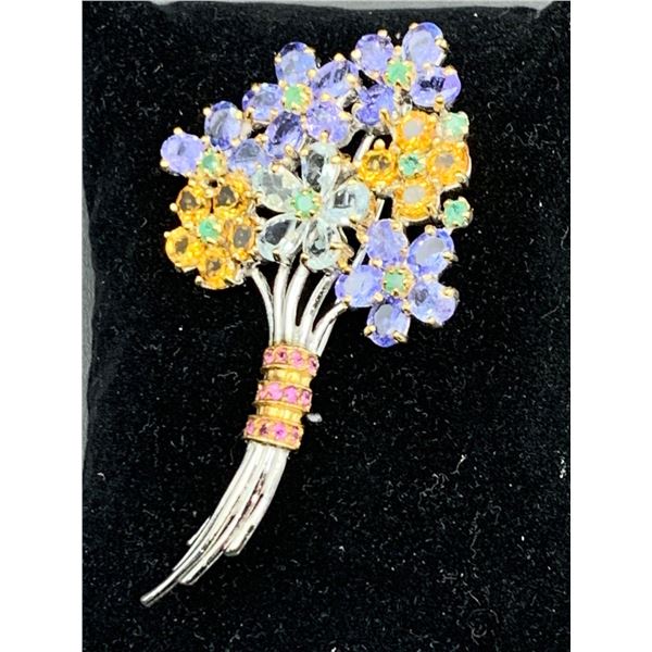 The Floral Bouquet Multi Stone 10.15 Carat Emerald & Citrine Broach pin - with certificate valued at