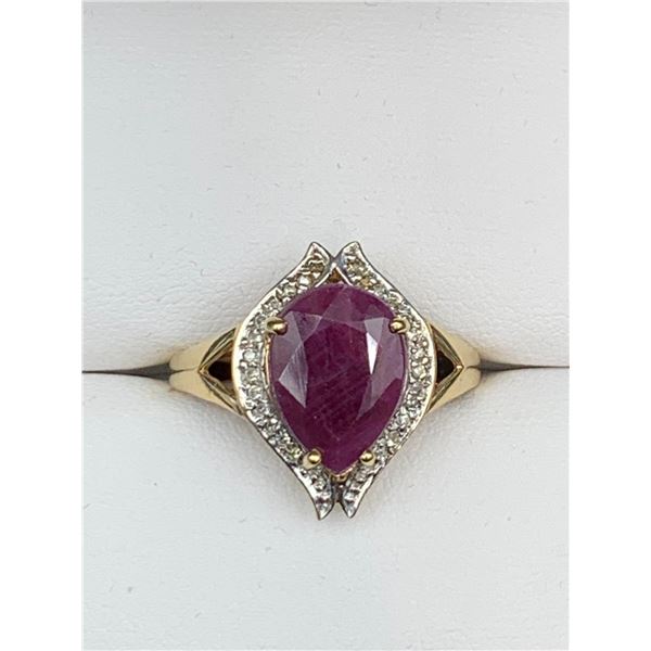 Natural Pear Cut Ruby Solitaire & Diamond 6.02 carat 10K Gold Ring - with certificate valued at $520