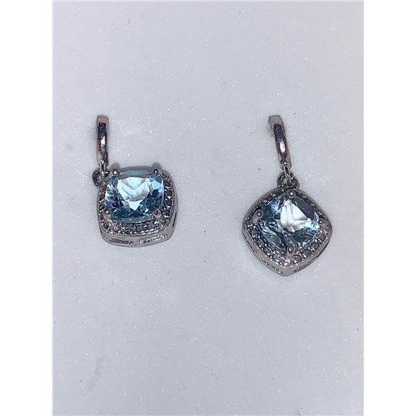 Ladies Blue Topaz and Diamond Earring Set, .925 Silver with certificate of Authenticity