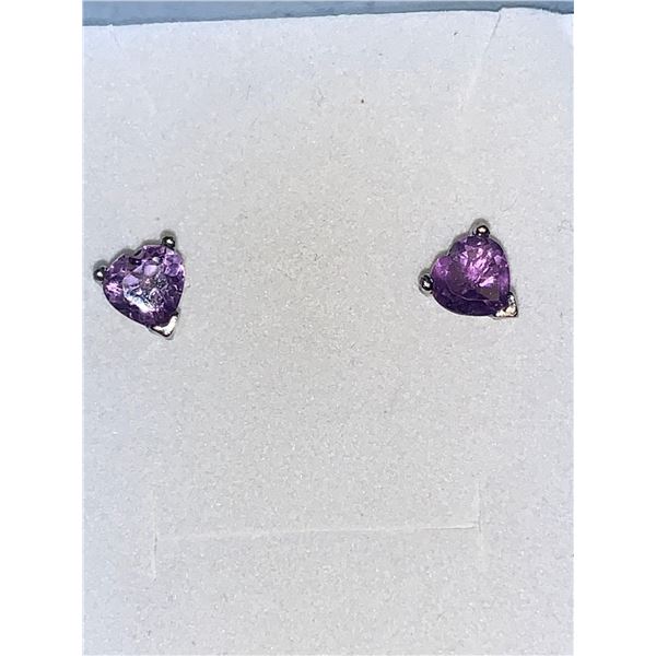 Ladies Purple Amethyst Stud Earring Set, heart cut with certificate of authenticity