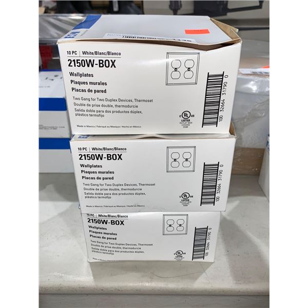 Eaton 10pc White 2150W - Box Wallplates Two gang for Two Duplax Devices, thermoset LOT of 3 boxes