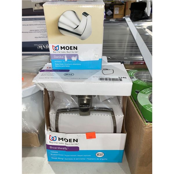 Moen Danika Chrome Robe Hook and Boardwalk Brushed Nickle Towel Ring