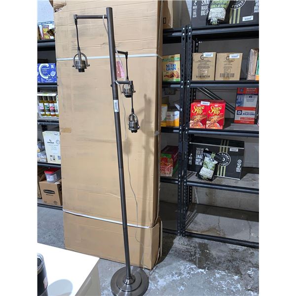 3 Light Floor Lamp - Black/Brown metal- Missing Lamp Shades