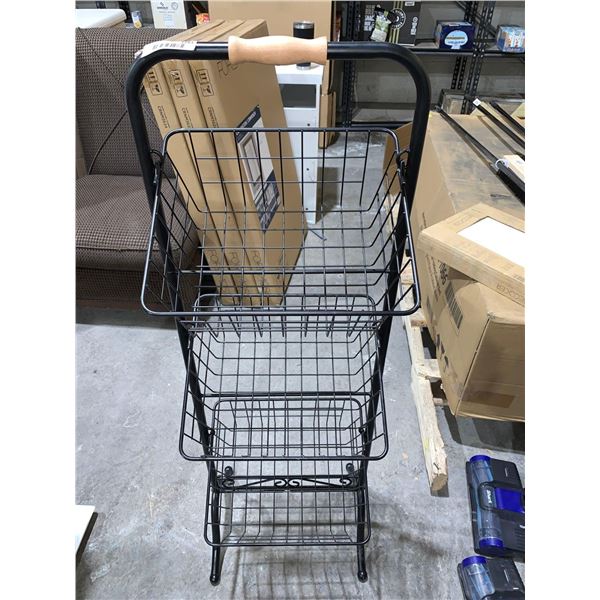 3 Tier Free Standing Basket Display Rack - Black Metal