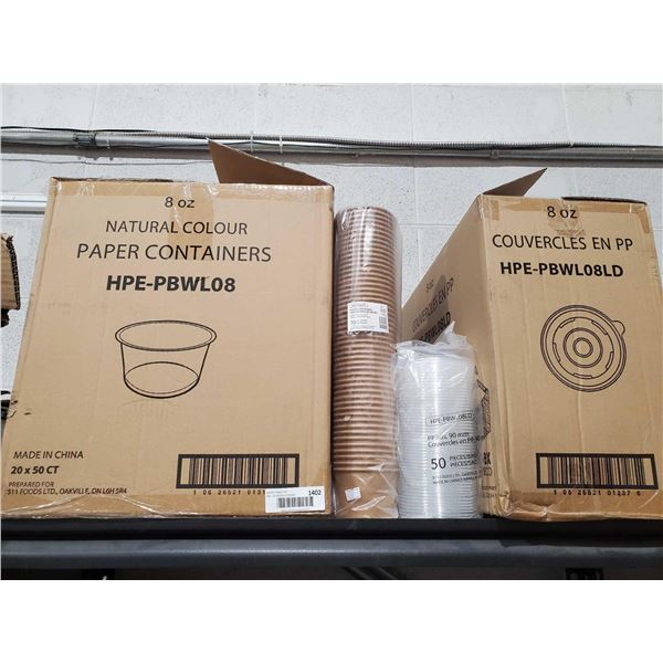 Natural Colour 8oz Paper Containers with Lids 1000 Count