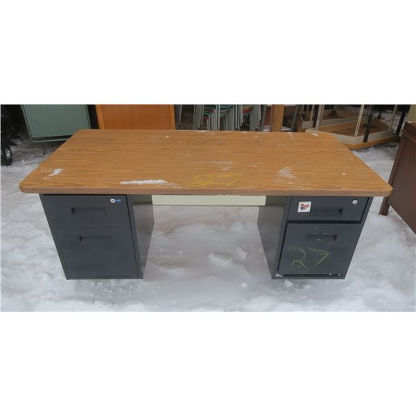 Metal Office Desk w/ Wood Board Top - 30x60x30H"