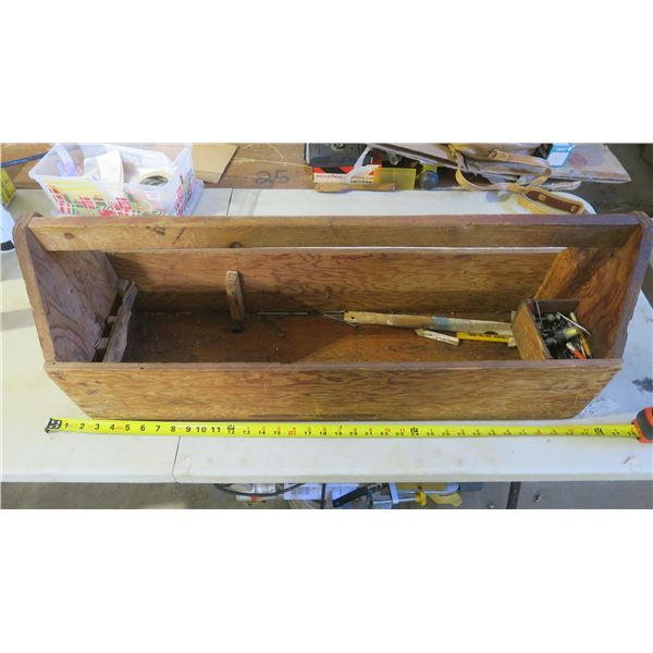 Wooden Tool Box with Misc. Screws, Pencils, Etc.