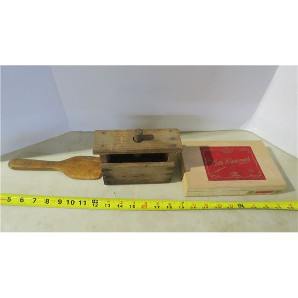 Butter Press, Butter Paddle and Cigar Box