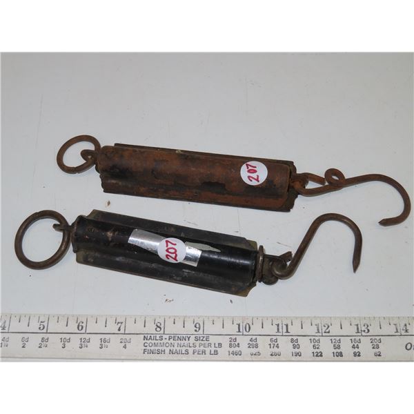 2 Antique hanging scales (Chatillon's Improved, Henry Boker)