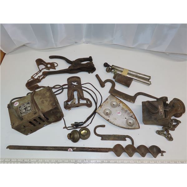 Lot of Assorted Metal items ( Includes large drilling bit)