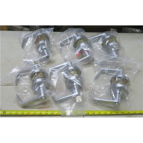 Lot of 6 Commercial Heavy Duty Door Handles w/ Locks & Keys