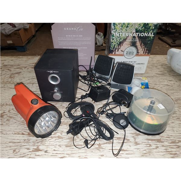 computer speakers, flashlight, cd roms, etc
