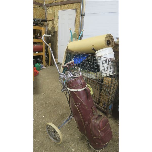 Golf Bag, Caddy, and Clubs