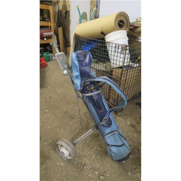 Golf Bag, Caddy, and Clubs