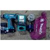 Image 3 : 14.4 V Makita drill, 2 batteries and charger, drill bit driver set, and angle hammer attachment, mak