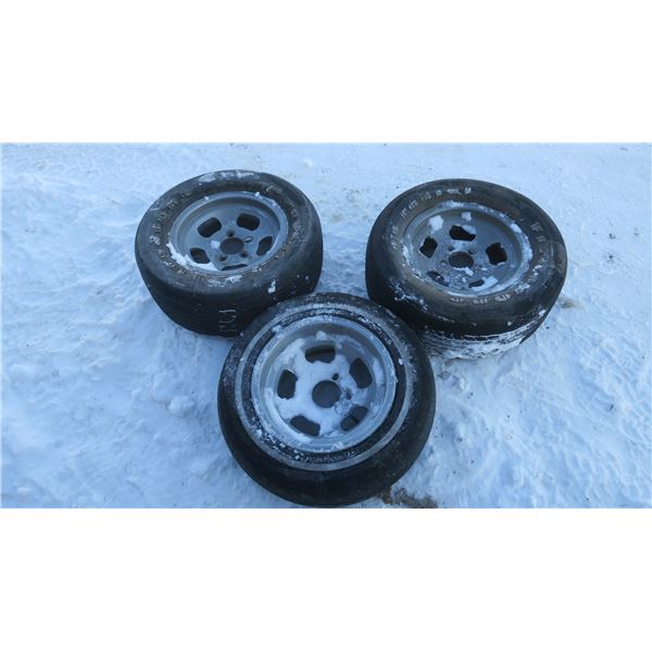 3 Slotted Aluminum Rims with Tires - 14" - Tires not good