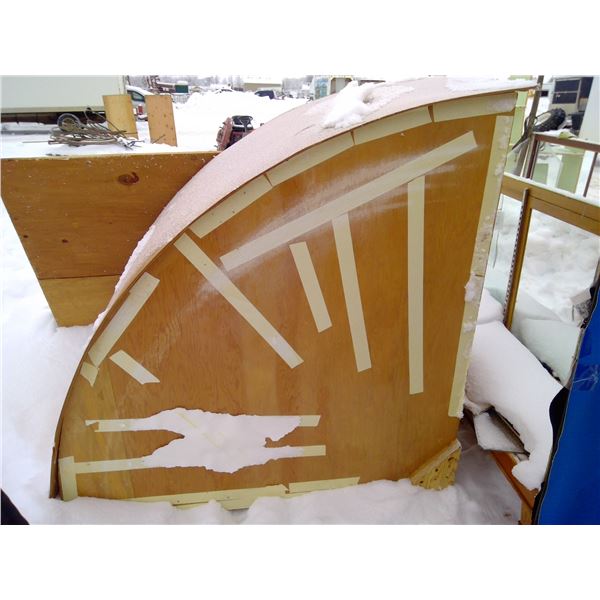 Wooden 1/4 circle (58 inch radius) and 2 plywood chunks