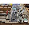 Image 7 : LARGE ASSORTMENT OF TOOLS - ELECTRICAL CORDS, SAWS, HITCH, DRAIN AUGER, TAPE MEASURE, ETC