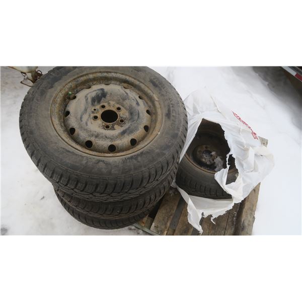 Set of 4 Tires and Rims - 5 spoke steel rims and 215/65r16 Winter Tires