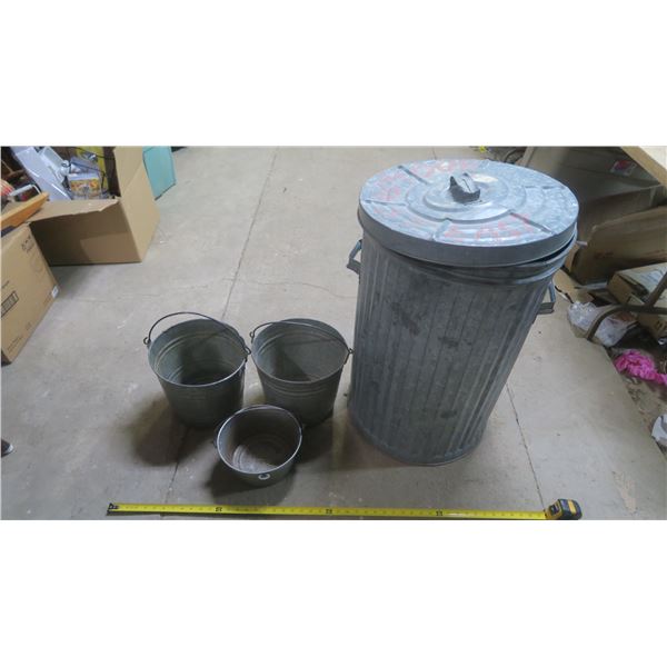 Metal Trash Can and Buckets