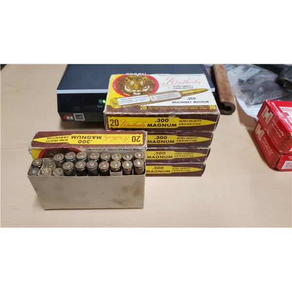 Lot of 15 live Weatherby .300 magnum ammunition & 105 brass (cannot ship, PAL required)