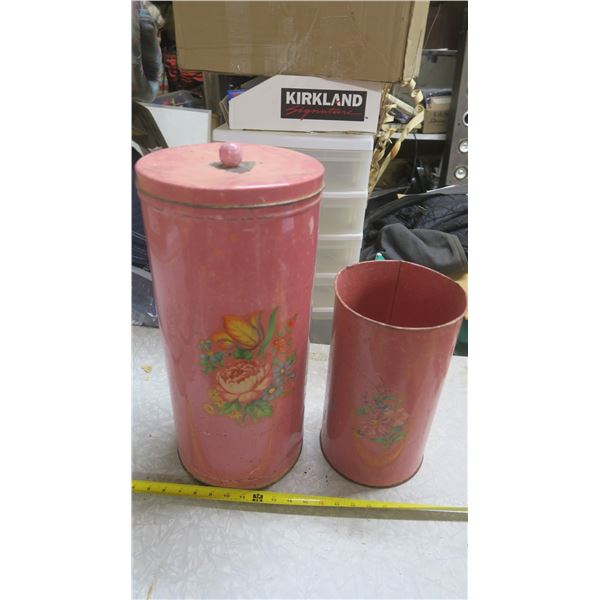 2 large tin containers, 1 with lid