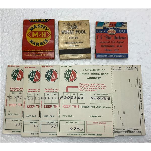 Massey Harris, BA, Imperial receipts and matchbooks