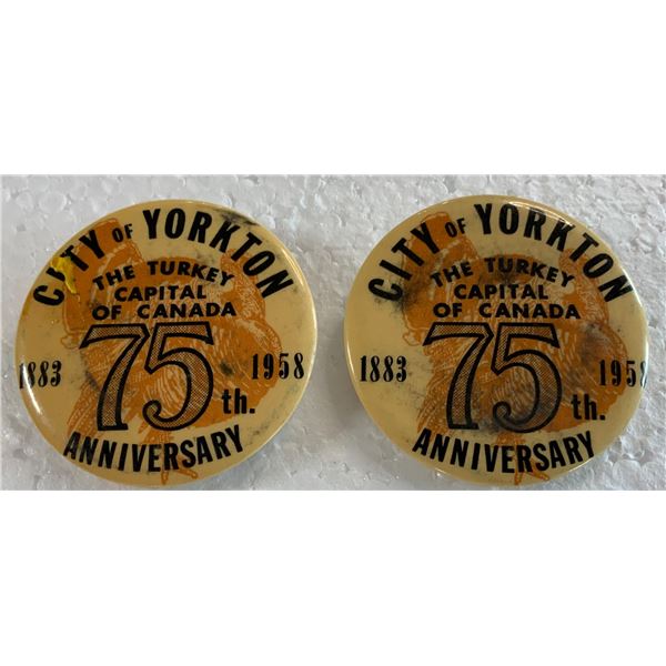 29. 1958 City of Yorkton 75th Anniversary Pinbacks