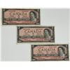 Image 1 : 3 – 1954 $2 bills MU4578447, OU0757280 & PU0448328 B/R  part of 1st set of bills featuring Q.E.II   