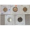 Image 1 : 5 King George  V Nickels 1930, 1932 NR 2  1933, 1934 & 1935   nice group of early Canadian nickels t