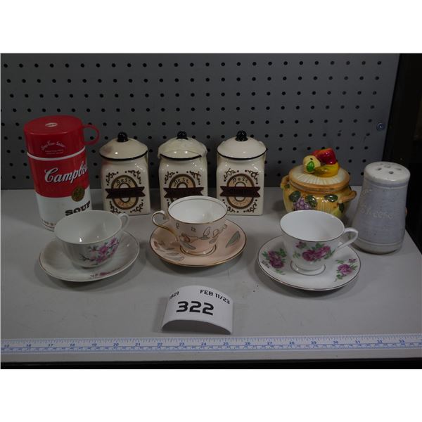 China cups/saucers, containers, soup thermos