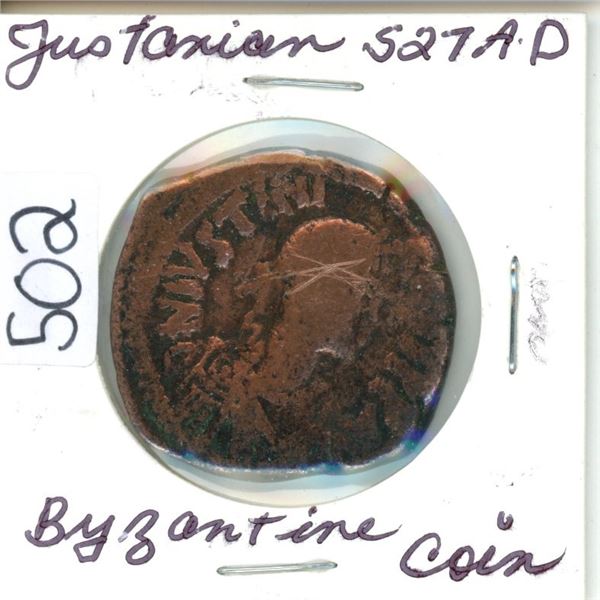 Rare Justinian 527 A.D. star cross Byzantine coin