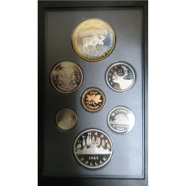 1985 National Parks Proof Set. 7-coin Proof Set includes National Parks of Canada Centennial Silver 