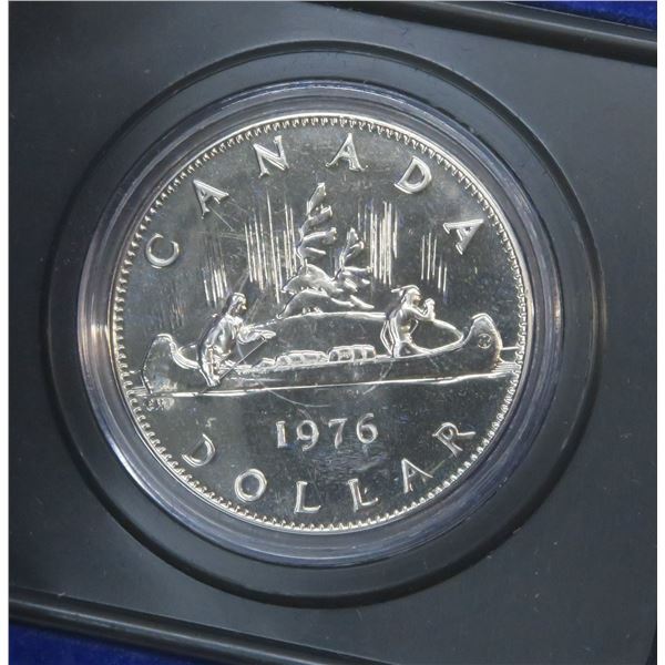 1976 Voyageur Nickel Dollar. Bright White. Housed in its original RCM blue clamshell case of issue. 