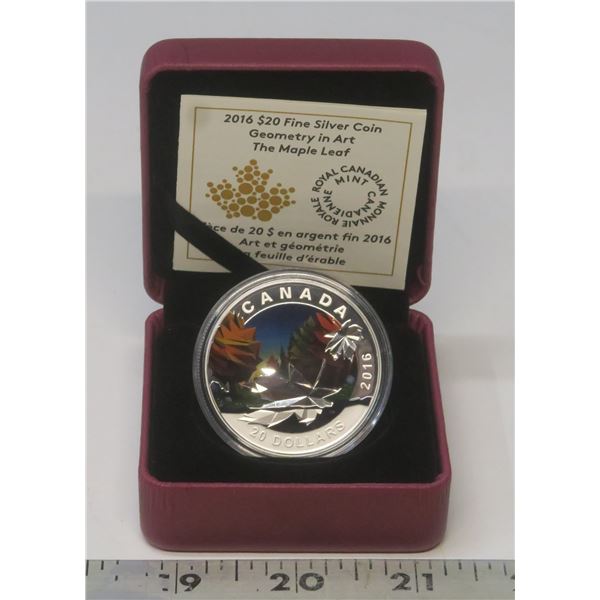 2016 The Coloured Maple Leaf $20. 99.99% pure Silver. Proof with Ultra Heavy Cameo. Housed in its or