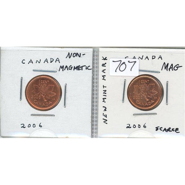 Lot of 2 2006 Small Cents Varieties. Includes 2006 no logo non-magnetic & Scarce 2006 logo magnetic.