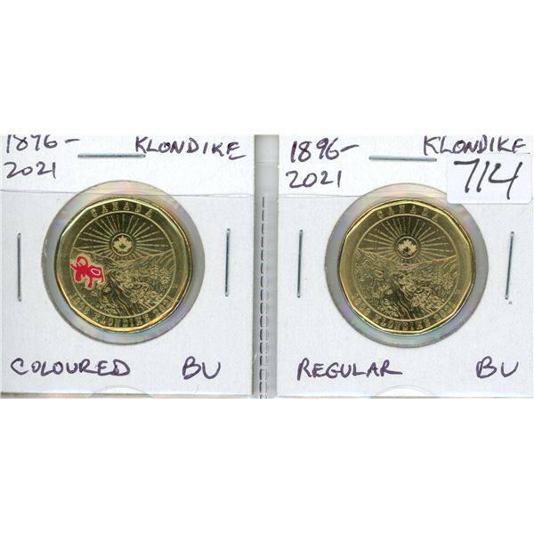 Complete Set of 2 1896 – 2021 Klondike Gold Rush Loonies. Includes Coloured & Regular. Brilliant Unc