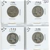 Image 1 : Lot of 4 U.S. World War II Silver Washington Quarters. Includes 1941, 1942, 1943 & 1944.