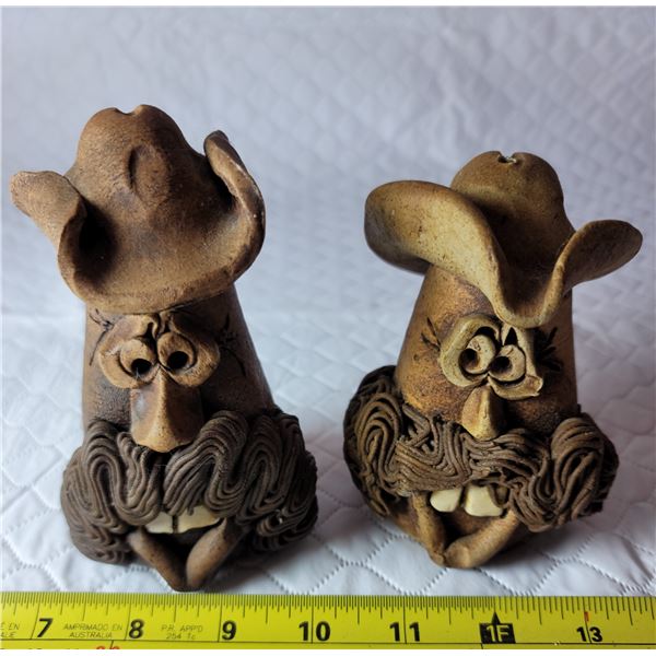 Large vintage clay salt & pepper shakers