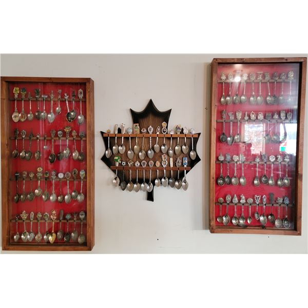 103 collector spoons (mostly Canadian and Christmas) with racks