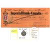 Image 1 : 1940 Imperial Bank of Canada cheque & 1941 Canadian 5 cent nickel