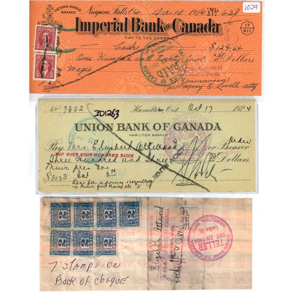 1940 Imperial Bank of Canada cheque & 1924 Union Bank of Canada cheque