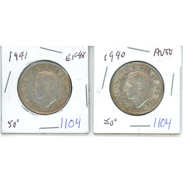 1940 & 1941 Canadian 50 cent coins - AU50 & EF45