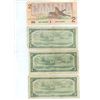 Image 2 : 1986 2 dollar CDN bill & 3 1954 CDN 1 dollar bills