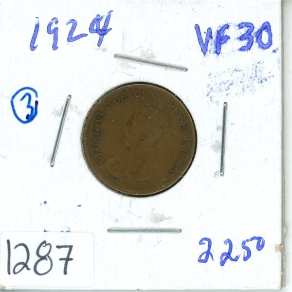 1924 Canada 1¢ one cent VF-30