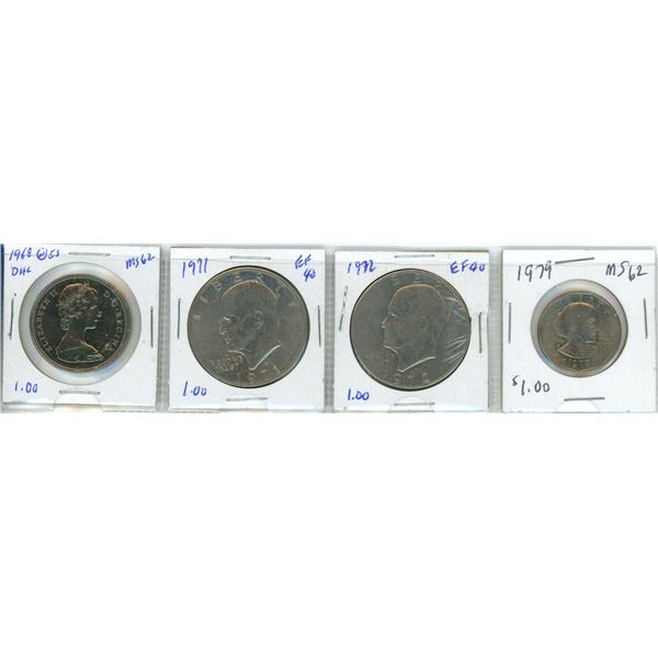 Lot of four coins - 1938 Canada dollar MS62, 1971 & 1972 US Liberty dollars, 1972 US dollar MS62