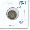 Image 1 : 1907 Canadian Small 5 Cent Coin, ND - 92.5% Silver, 7.5% Copper