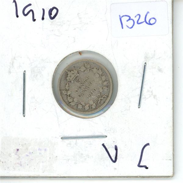 1910 Canadian Small 5 Cent Coin - 92.5% Silver, 7.5% Copper